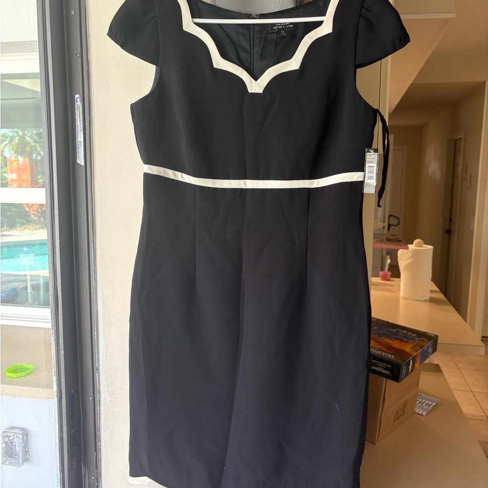 White House Black Market Black Dress with White Trim